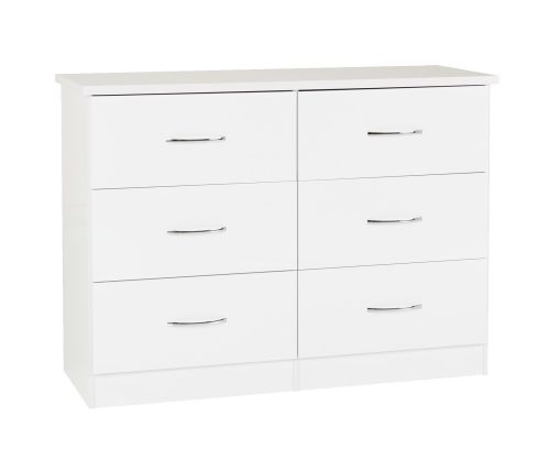 Seconique Nevada White Gloss 6 Drawer Chest
