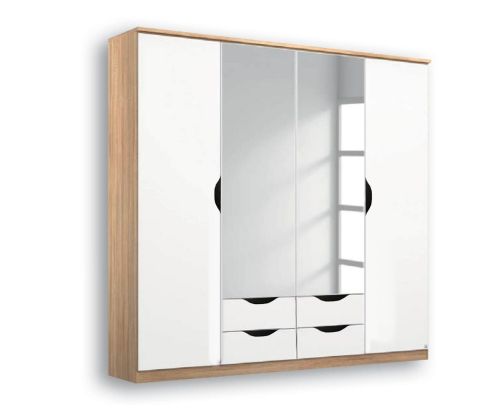 Rauch Arnstein Alpine White Carcase with White Front 4 Door 2 Mirror Combi Wardrobe with Drawer
