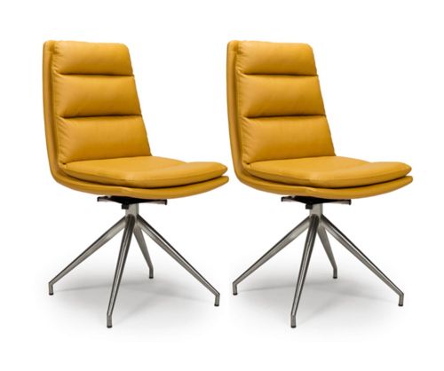 Furniture Link Nobo Ochre Faux Leather Dining Chair in Pair with Brushed Steel Legs
