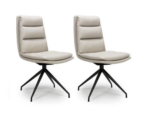Furniture Link Nobo Taupe Faux Leather Dining Chair in Pair with Black Powder Coated Legs