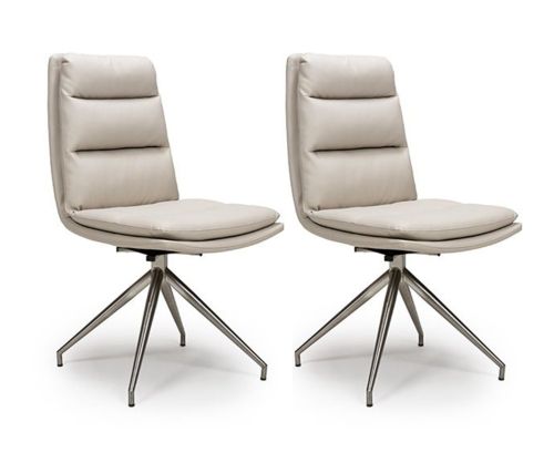 Furniture Link Nobo Taupe Faux Leather Dining Chair in Pair with Brushed Steel Legs