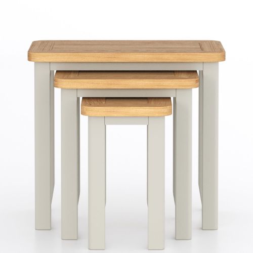 Heritance Arlyn Painted Soft Grey and Oak Nest of 3 Tables