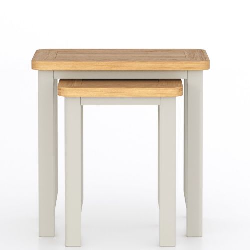 Heritance Arlyn Painted Soft Grey and Oak Nest of 2 Tables
