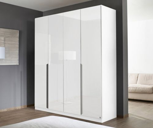 Rauch Modern Quadra Spin Alpine White Carcase with White Glass Front 3 Glass Hinged Door Wardrobe