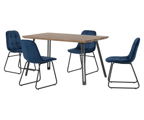 Seconique Furniture Quebec Black and Medium Oak Effect Straight Edge Dining Set with Sapphire Blue Velvet Lukas Chair