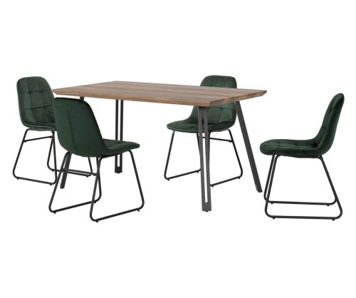 Seconique Furniture Quebec Black and Medium Oak Effect Straight Edge Dining Set with Emerald Green Velvet Lukas Chair
