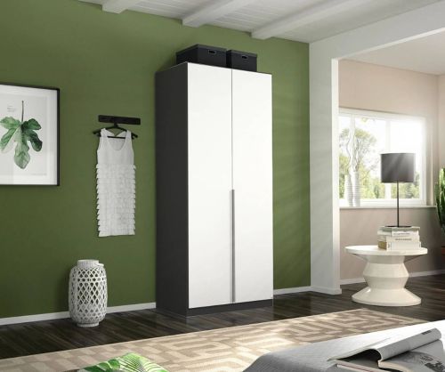 Rauch Alabama Metallic Grey Carcase with High Polish White Front 2 Door Hinged Wardrobe