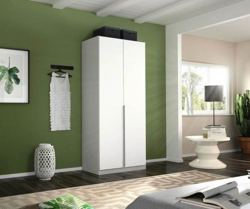 Rauch Alabama Silk Grey Carcase with High Polish White Front 2 Door Hinged Wardrobe