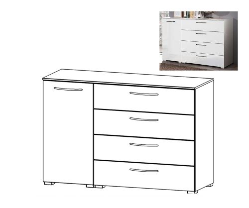 Rauch Aldono Graphite Carcase with White High Polish Front 1 Left Door 4 Drawer Chest- W 120cm