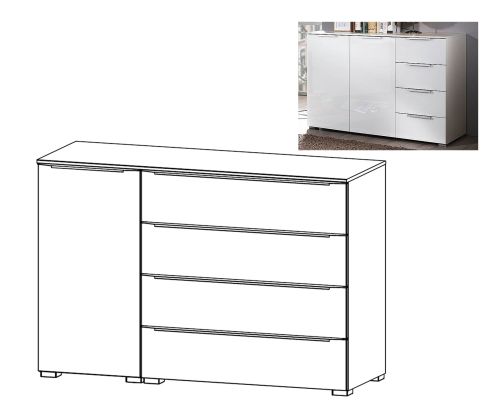 Rauch Aldono Deluxe Graphite Carcase with White High Polish Front 1 Left Door 4 Drawer Chest- W 120cm