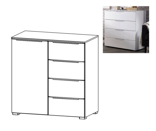 Rauch Aldono Deluxe Graphite Carcase with White High Polish Front 1 Left Door 4 Drawer Chest- W 80cm