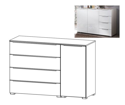 Rauch Aldono Deluxe Graphite Carcase with White High Polish Front 1 Right Door 4 Drawer Chest- W 120cm