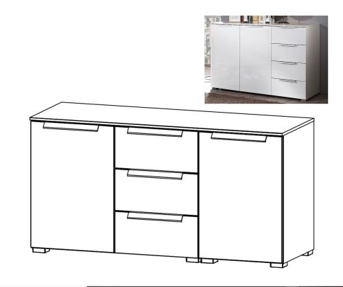 Rauch Aldono Deluxe Sonoma Oak Carcase with Crystal White Glass Front 2 Door 3 Drawer Chest- W 120cm