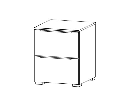 Rauch Aldono Deluxe Sonoma Oak Carcase with Basalt Glass Front 2 Drawer Bedside Table- W 40cm