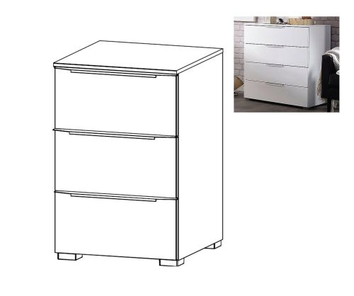 Rauch Aldono Deluxe Alpine White Carcase 3 Drawer Bedside Table- H 61cm