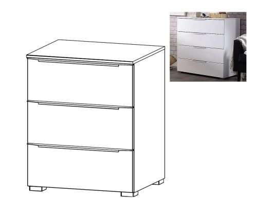 Rauch Aldono Deluxe Graphite Carcase with White High Polish Front 3 Drawer Bedside Table- W 50cm