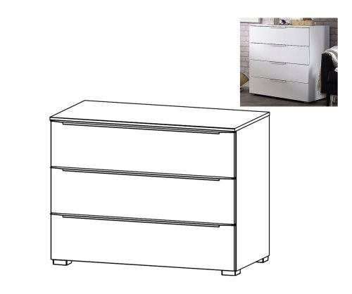 Rauch Aldono Deluxe Alpine White Carcase with White High Polish Front Wide 3 Drawer Chest- W 80cm