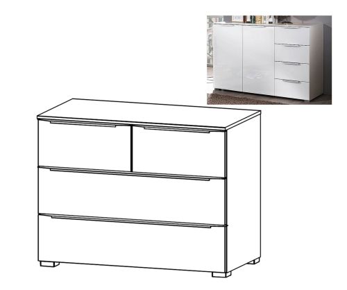Rauch Aldono Deluxe Alpine White Carcase with Silk Grey Glass Front 4 Drawer Chest- W 80cm