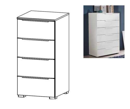 Rauch Aldono Deluxe Sonoma Oak Carcase with White High Polish Front 4 Drawer Chest- W 40cm