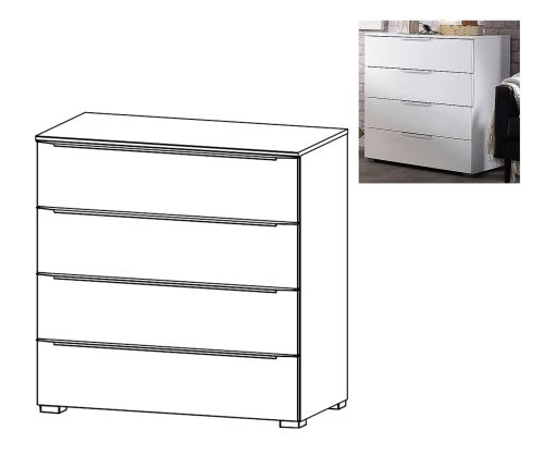 Rauch Aldono Deluxe Alpine White Carcase With White High Polish Front Wide 4 Drawer Chest- W 80cm