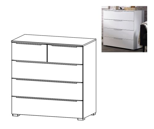 Rauch Aldono Deluxe Graphite Carcase with Silk Grey Glass Front 5 Drawer Chest- W 80cm