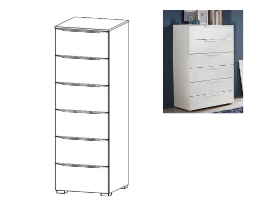 Rauch Aldono Deluxe Sonoma Oak Carcase with Crystal White Glass Front 6 Drawer Chest- W 40cm