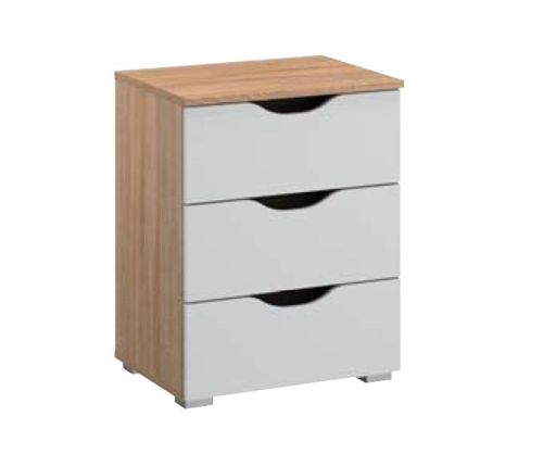 Rauch Arnstein Sonoma Oak Colour Carcase with White Front 3 Drawer Bedside