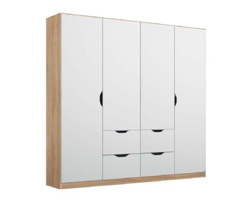 Rauch Arnstein Sonoma Oak Colour Carcase with White Front 4 Door 4 Drawer Combi Wardrobe