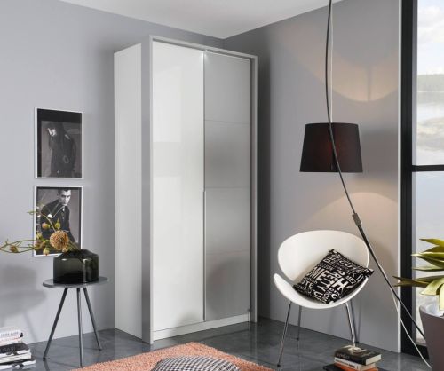 Rauch Bellezza Silk Grey Carcase with White High Polish Front 2 Door Wardrobe (W96cm)