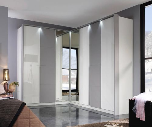 Rauch Bellezza Silk Grey Carcase with White High Polish Front 3 Door Wardrobe (W141cm)