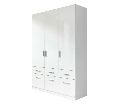 Rauch Celle Alpine White with High Polish White 3 Door 6 Drawer Combi Wardrobe (W136cm)