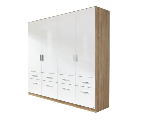 Rauch Celle Extra Sonoma Oak with High Gloss White 4 Door 8 Drawer Wardrobe (W181cm)