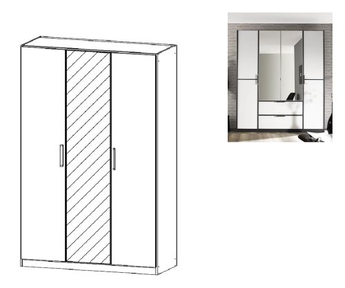 Rauch Essensa Metallic Grey with Alpine White 3 Door Wardrobe with Chrome Coloured Short Handle with Vertical and Horizontal Trims (W136cm)