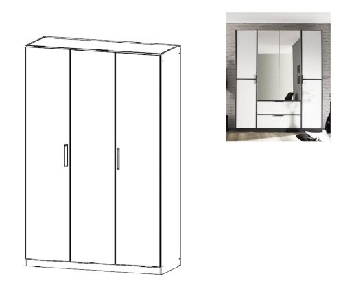 Rauch Essensa Metallic Grey with Alpine White 3 Door Wardrobe with Chrome Coloured Long Handle with Vertical and Horizontal Trims (W136cm)