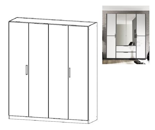 Rauch Essensa Metallic Grey with Alpine White 4 Door Wardrobe with Carcass Coloured Short Handle with Vertical and Horizontal Trims (W181cm)