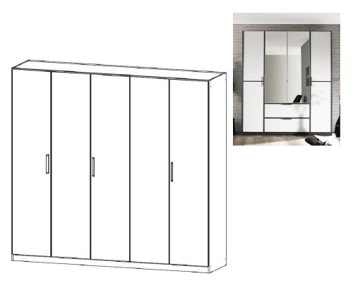Rauch Essensa Metallic Grey with Alpine White 5 Door Wardrobe with Carcass Coloured Short Handle with Vertical and Horizontal Trims (W226cm)