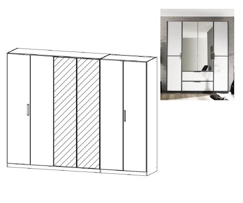 Rauch Essensa Metallic Grey with Alpine White 6 Door 2 Mirror Wardrobe with Chrome Coloured Short Handle with Vertical and Horizontal Trims (W271cm)