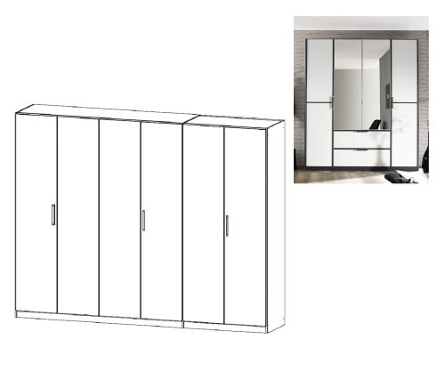 Rauch Essensa Metallic Grey with Alpine White 6 Door Wardrobe with Chrome Coloured Short Handle with Vertical and Horizontal Trims (W271cm)