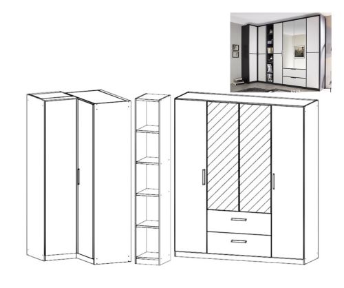 Rauch Essensa Metallic Grey with Alpine White L Shaped Folding Wardrobe with Vertical and Horizontal Trims and Chrome Coloured Handle (W314cm)