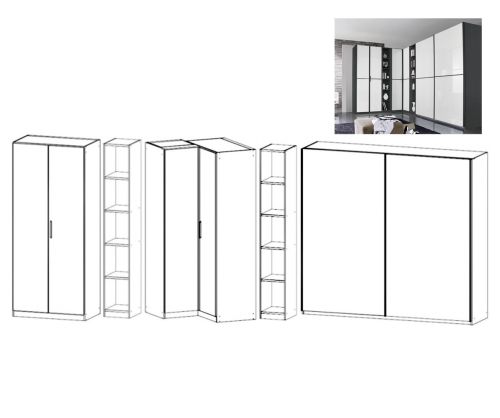 Rauch Essensa Metallic Grey with Alpine White L Shaped Folding Wardrobe with Vertical and Horizontal Trims and Chrome Coloured Handle (W483cm)