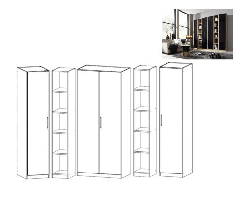 Rauch Essensa Sonoma Oak with Basalt Glass L Shaped Folding Wardrobe with Vertical and Horizontal Trims and Chrome Coloured Handle (W251cm)