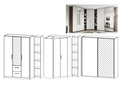 Rauch Essensa Metallic Grey with Alpine White L Shaped Folding Wardrobe with Vertical and Horizontal Trims and Chrome Coloured Handle (W462cm)