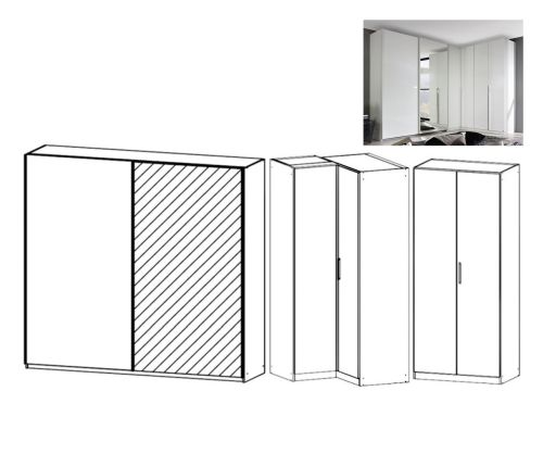 Rauch Essensa Alpine White with High Gloss white L Shaped Folding Wardrobe with Carcass Coloured Handle (W417cm)