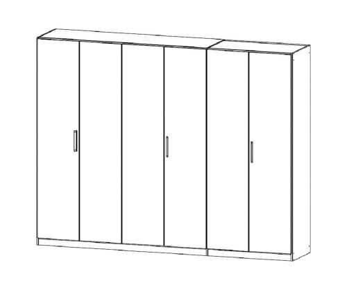 Rauch Essensa Sonoma Oak with Basalt Glass 6 Door Wardrobe with Chrome Coloured Short Handle with Vertical Trims (W271cm)