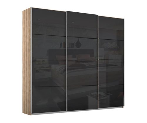 Rauch Kulmbach Black Glass Front 3 Sliding Glass Door Wardrobe with Carcase Colour Handle Strips(W203cm)