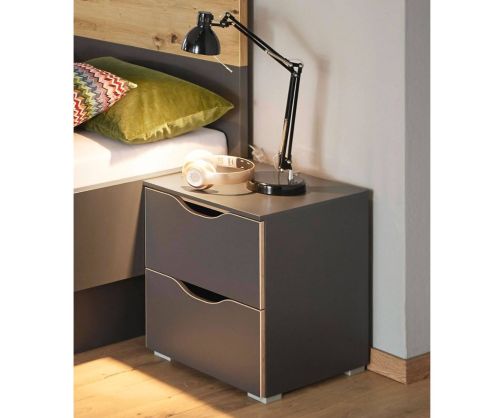 Rauch Lias Graphite 2 Drawer Bedside Table with Application Artisan Oak Colour