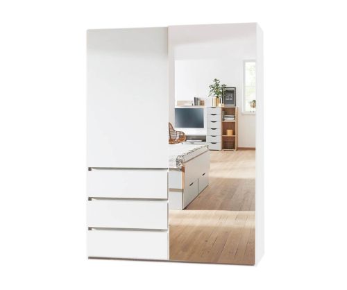 Rauch Lias Silk Grey 2 Sliding Door 1 Mirror Wardrobe with Drawer(W151cm)