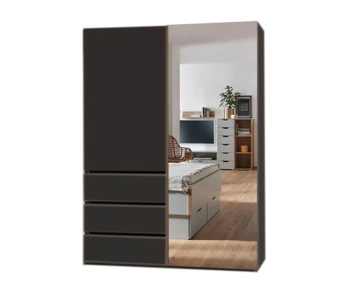 Rauch Lias Graphite 2 Sliding Door 1 Mirror Wardrobe with Drawer(W151cm)