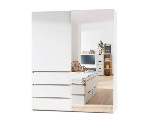Rauch Lias Silk Grey 2 Sliding Door 1 Mirror Wardrobe with Drawer(W201cm)