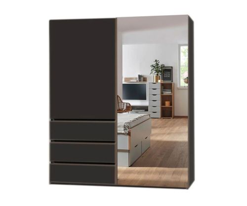 Rauch Lias Graphite 2 Sliding Door 1 Mirror Wardrobe with Drawer(W201cm)